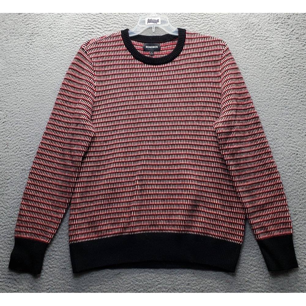 Bonobos Sweater Mens L Multi Pattern Wool Knit Long Sleeve Crewneck Pullover EUC